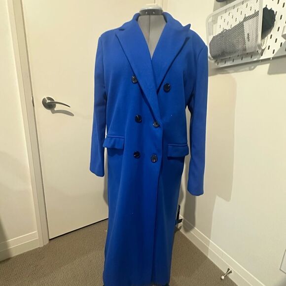 Jackets & Blazers - Women's Wool Blue Double-Breasted Coat L Women USED ONCE